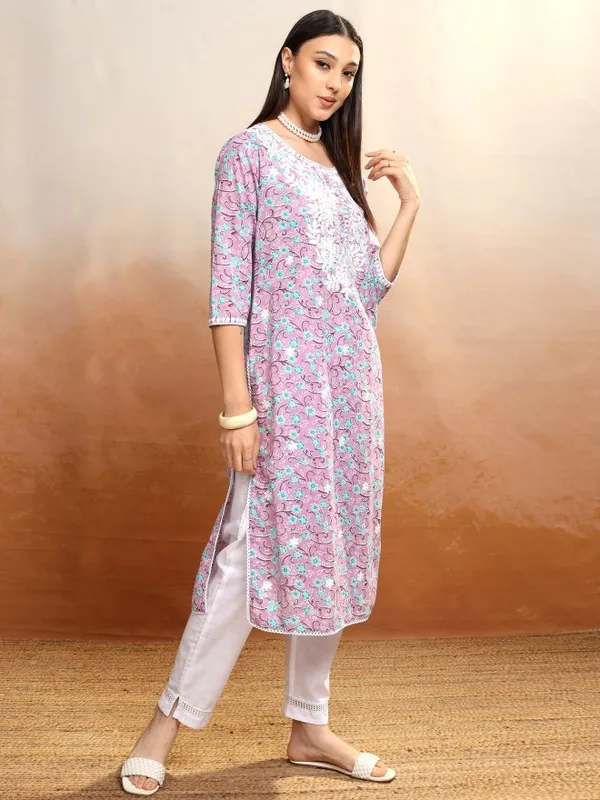 Vishudh Women Pink Printed Kurta With Trousers And Dupatta