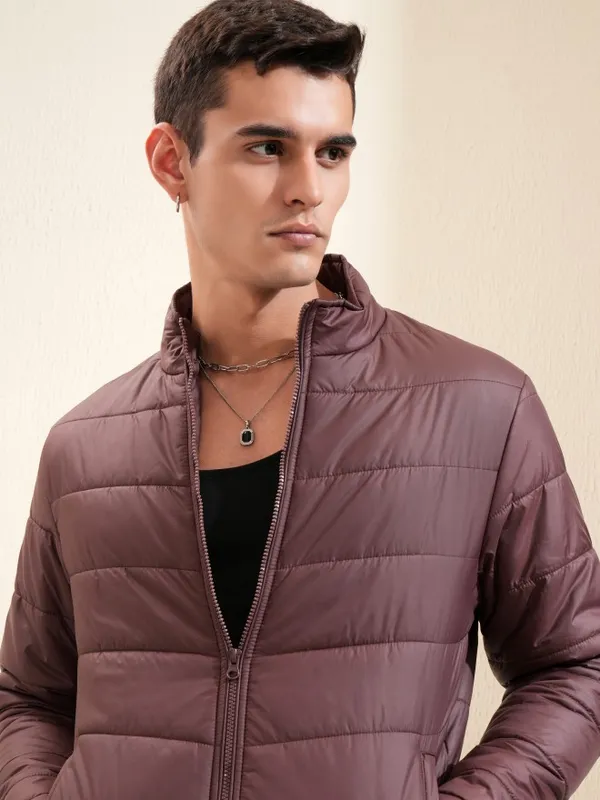 Highlander Men Burgundy Solid Puffer Jacket
