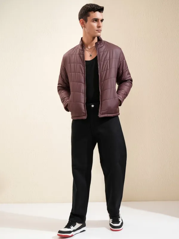 Highlander Men Burgundy Solid Puffer Jacket
