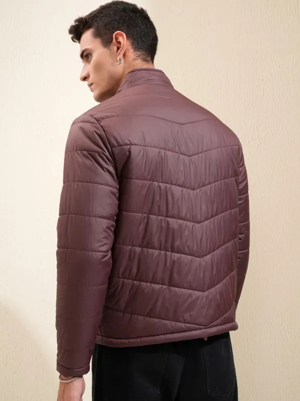 Highlander Men Burgundy Solid Puffer Jacket