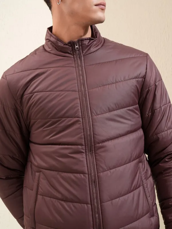 Highlander Men Burgundy Solid Puffer Jacket