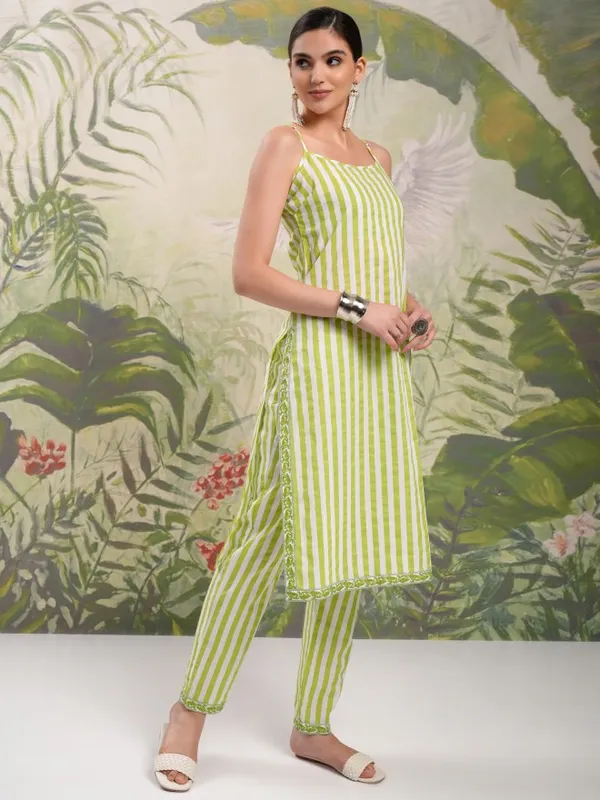 Vishudh Women Lime Green Women Kurta With Trousers And Dupatta