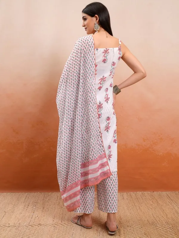 Vishudh Women White Printed Kurta With Trousers And Dupatta