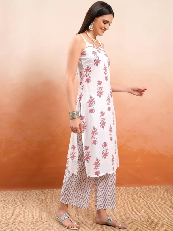 Vishudh Women White Printed Kurta With Trousers And Dupatta