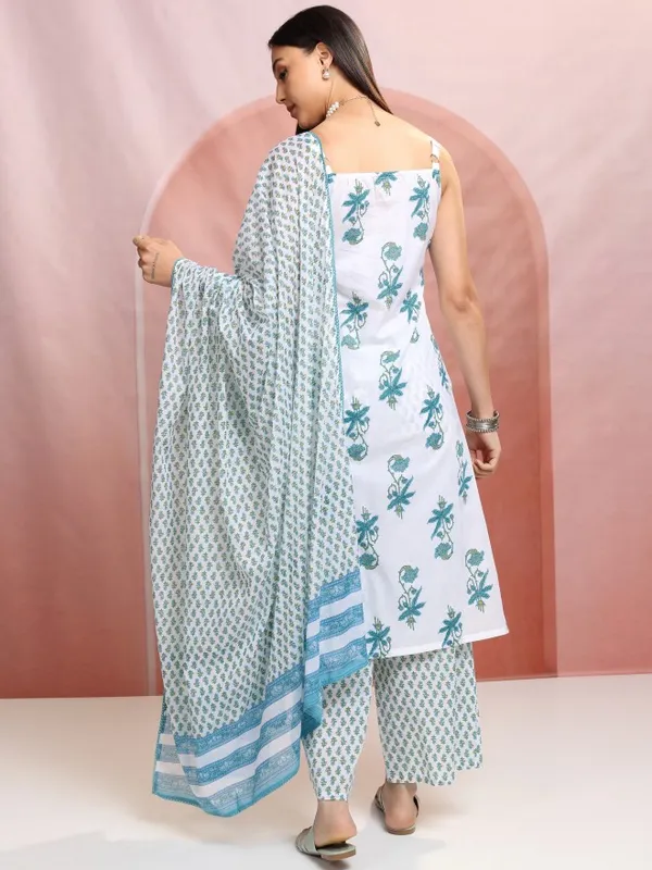 Vishudh Women White Printed Kurta With Trousers And Dupatta