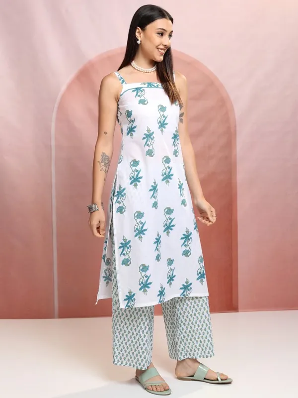 Vishudh Women White Printed Kurta With Trousers And Dupatta