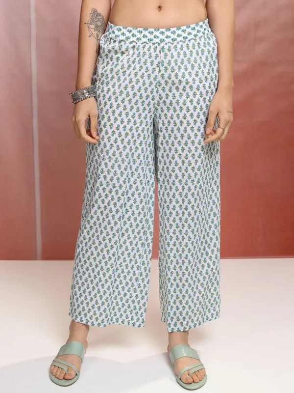 Vishudh Women White Printed Kurta With Trousers And Dupatta