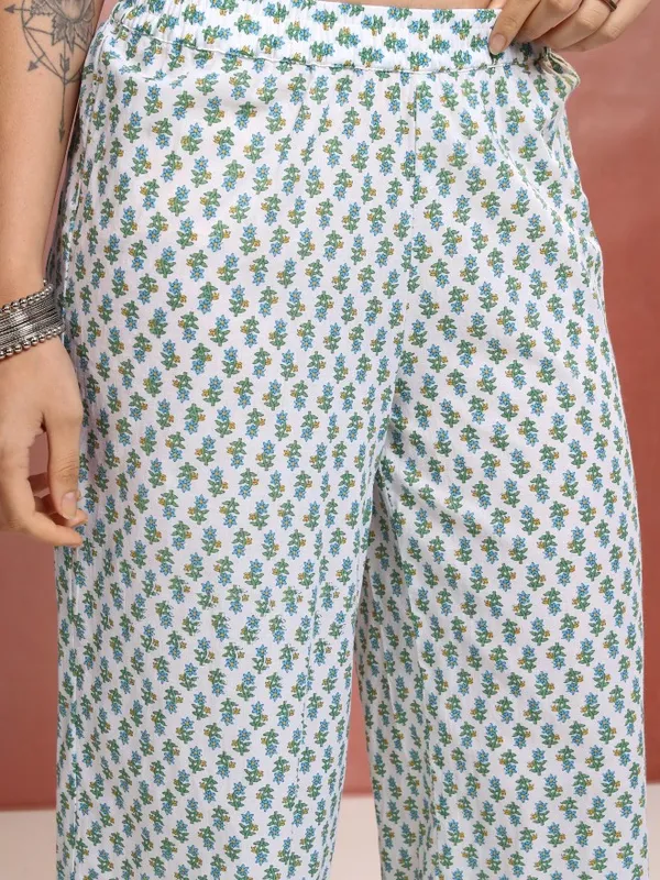 Vishudh Women White Printed Kurta With Trousers And Dupatta