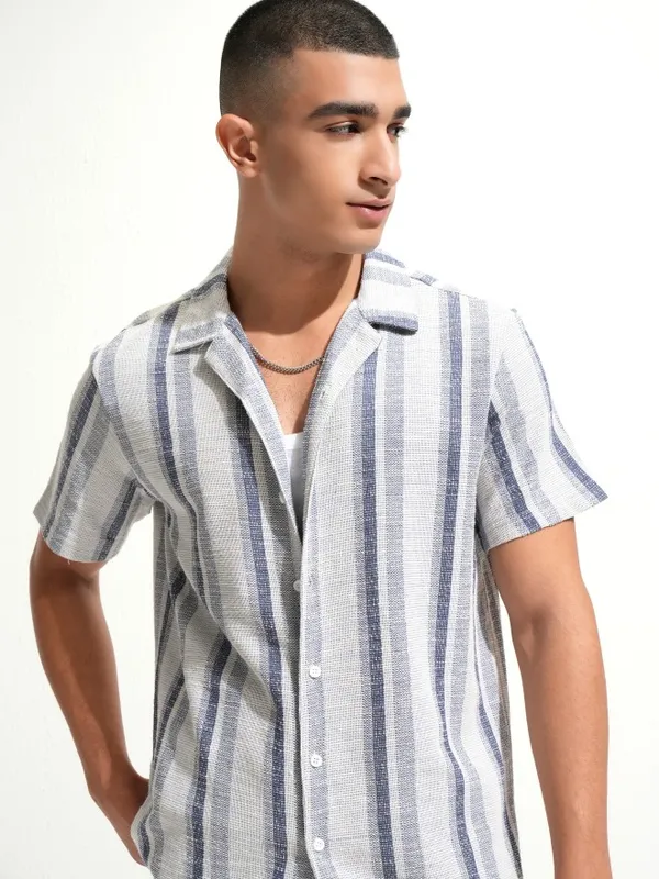 Highlander Men Blue Striped Relaxed Fit Casual Shirt