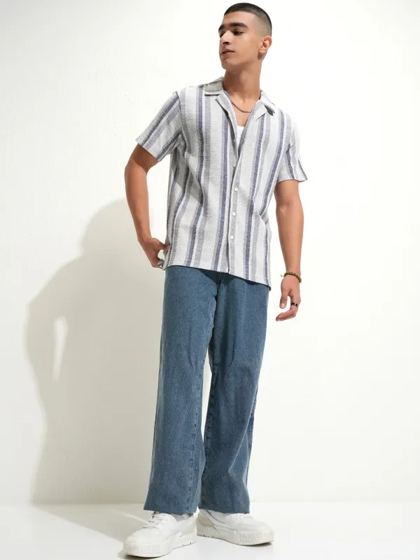 Highlander Men Blue Striped Relaxed Fit Casual Shirt