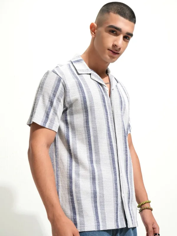 Highlander Men Blue Striped Relaxed Fit Casual Shirt