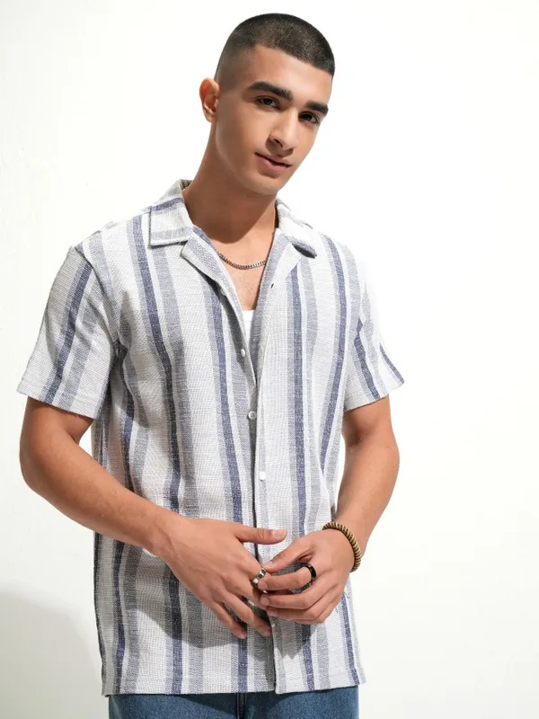 Highlander Men Blue Striped Relaxed Fit Casual Shirt