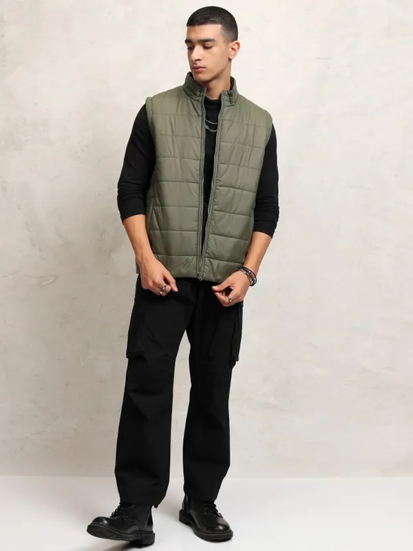 Highlander Men Olive Solid Puffer Jacket