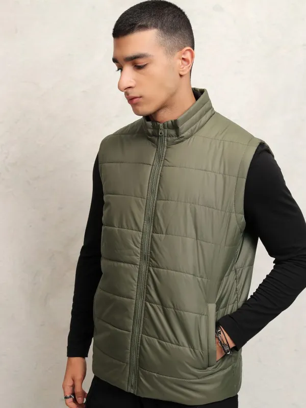 Highlander Men Olive Solid Puffer Jacket