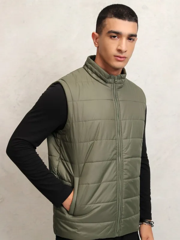 Highlander Men Olive Solid Puffer Jacket