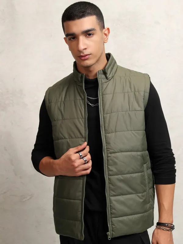 Highlander Men Olive Solid Puffer Jacket
