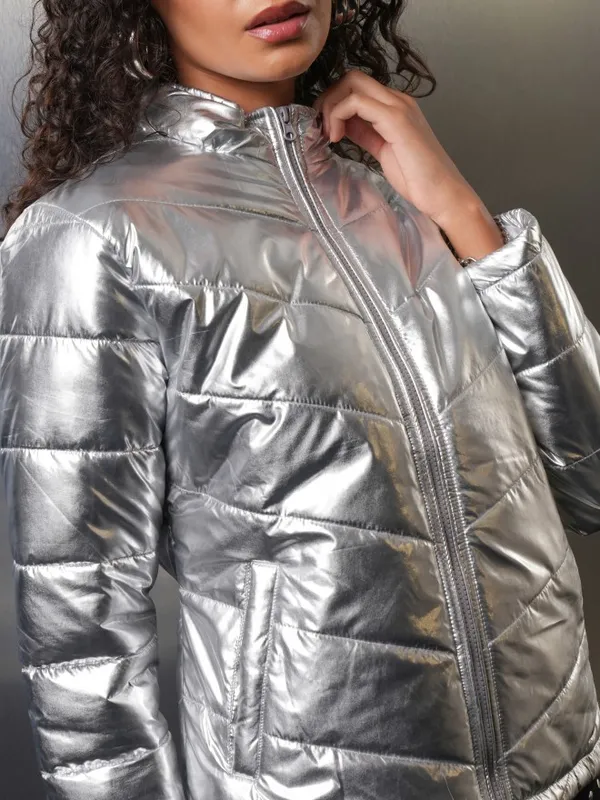 Tokyo Talkies Women Silver Puffer Jacket