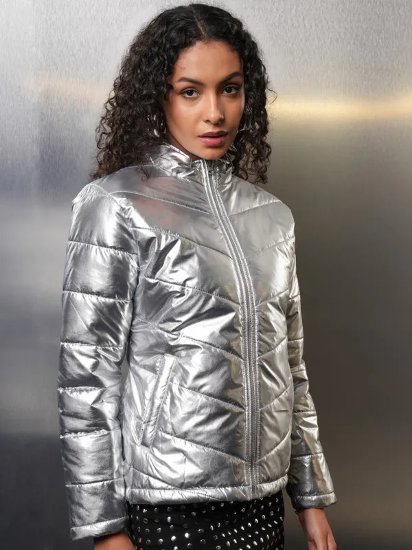 Tokyo Talkies Women Silver Puffer Jacket