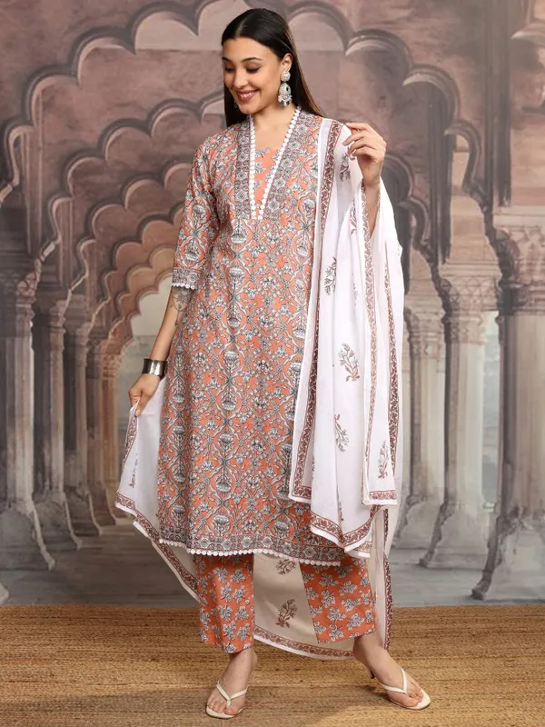 Vishudh Women White Printed Kurta With Trousers And Dupatta