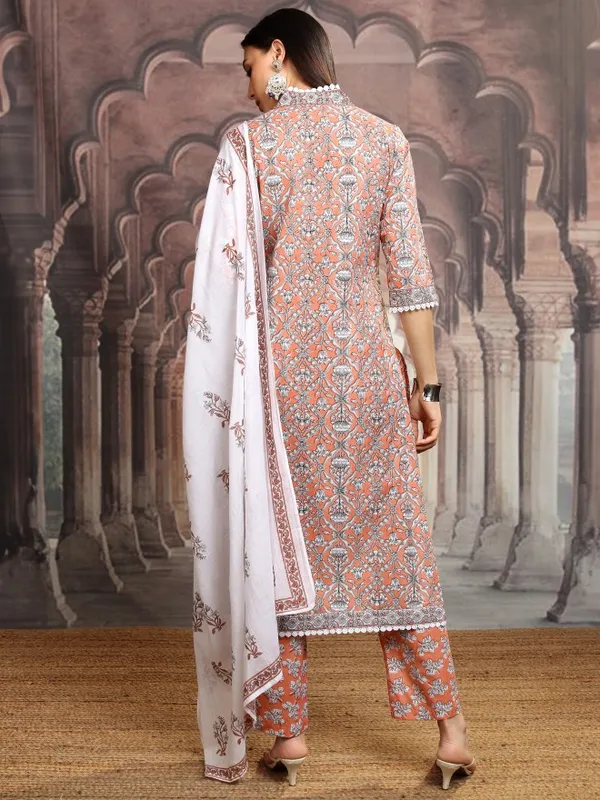 Vishudh Women White Printed Kurta With Trousers And Dupatta