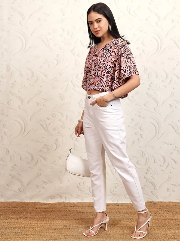 Vishudh Women Peach Printed Crop Top