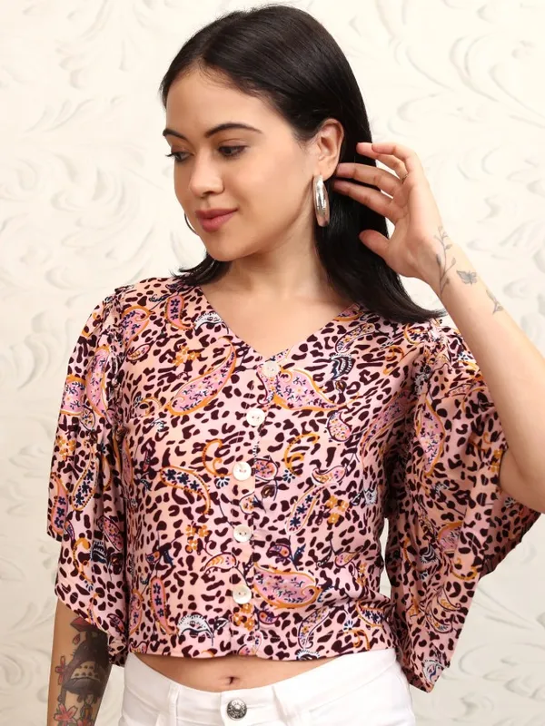 Vishudh Women Peach Printed Crop Top