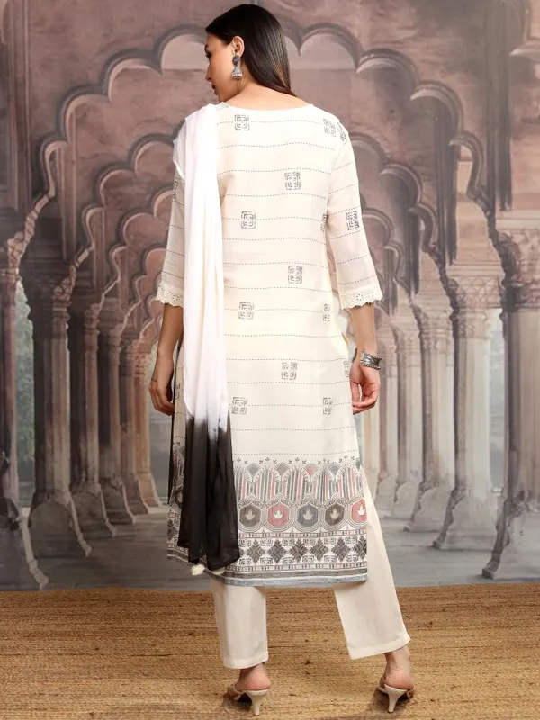 Vishudh Women Off White Printed Kurta With Trousers