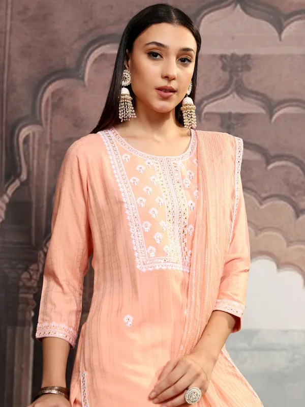 Vishudh Women Orange Embroidered Kurta With Trousers