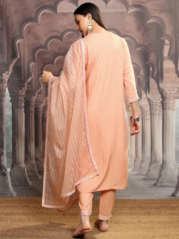 Vishudh Women Orange Embroidered Kurta With Trousers
