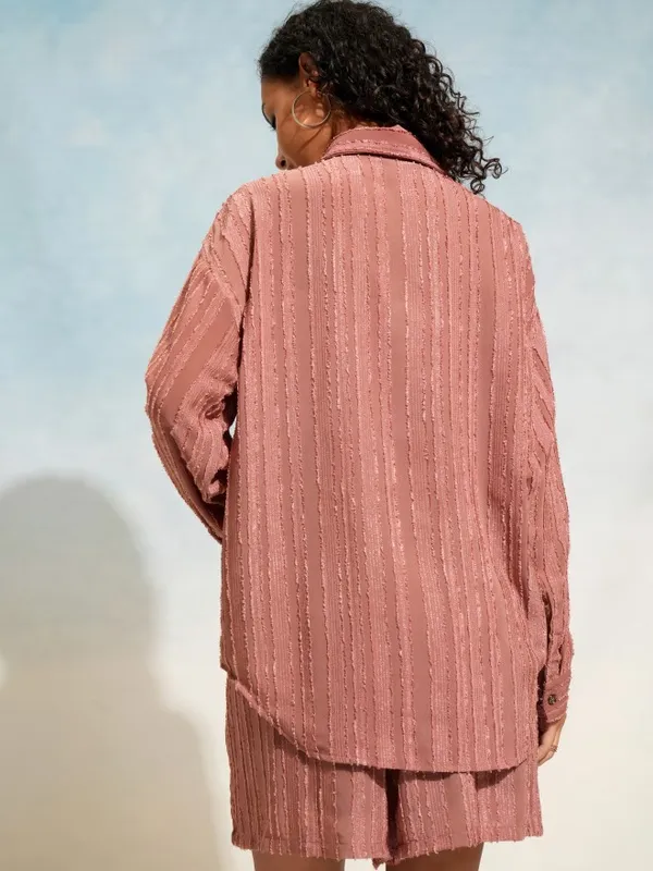 Tokyo Talkies Women Terracotta Shirt With Shorts Co-Ords