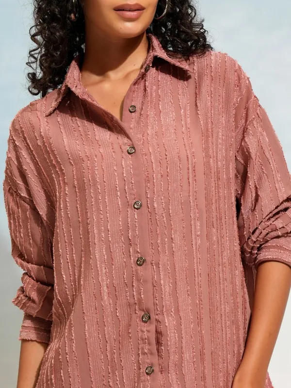 Tokyo Talkies Women Terracotta Shirt With Shorts Co-Ords