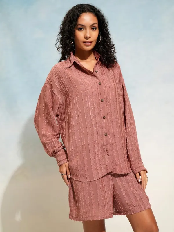 Tokyo Talkies Women Terracotta Shirt With Shorts Co-Ords