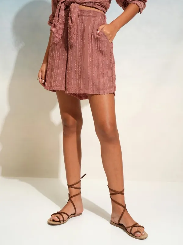 Tokyo Talkies Women Terracotta Shirt With Shorts Co-Ords