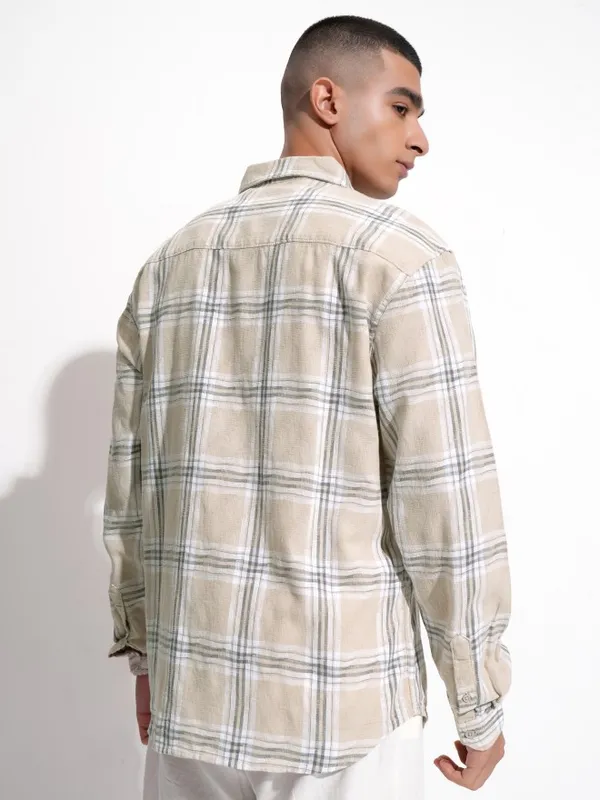 Highlander Men Beige Checked Relaxed Fit Casual Shirt