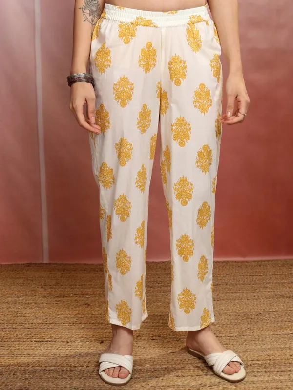 Vishudh Women Cream Printed Kurta With Trousers And Dupatta