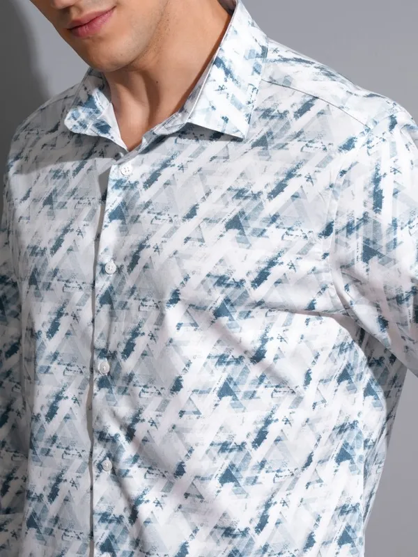 Locomotive Men Blue Printed Slim Fit Casual Shirt