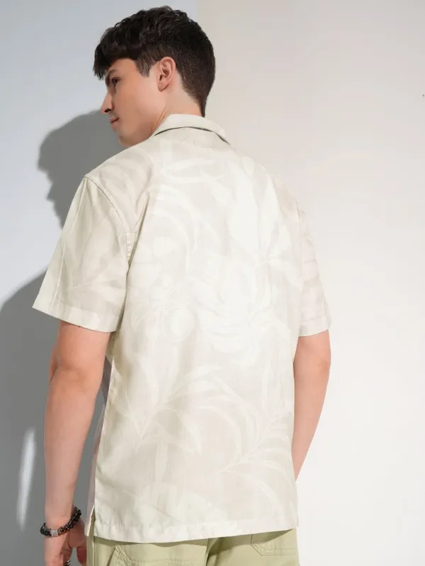 Highlander Men Beige Printed Relaxed Fit Casual Shirt