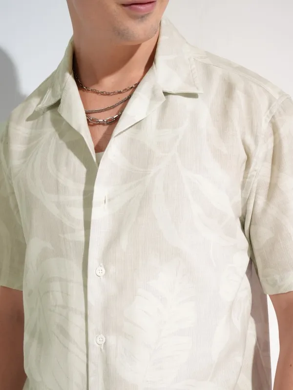 Highlander Men Beige Printed Relaxed Fit Casual Shirt