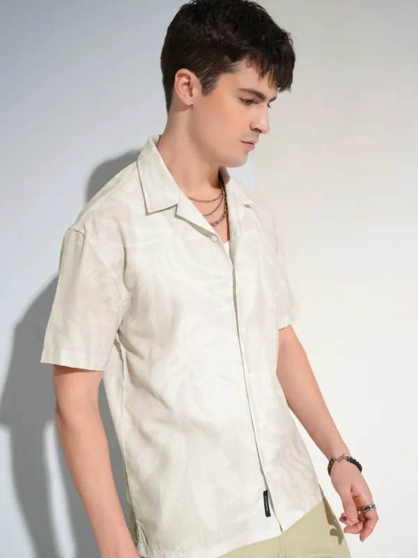 Highlander Men Beige Printed Relaxed Fit Casual Shirt