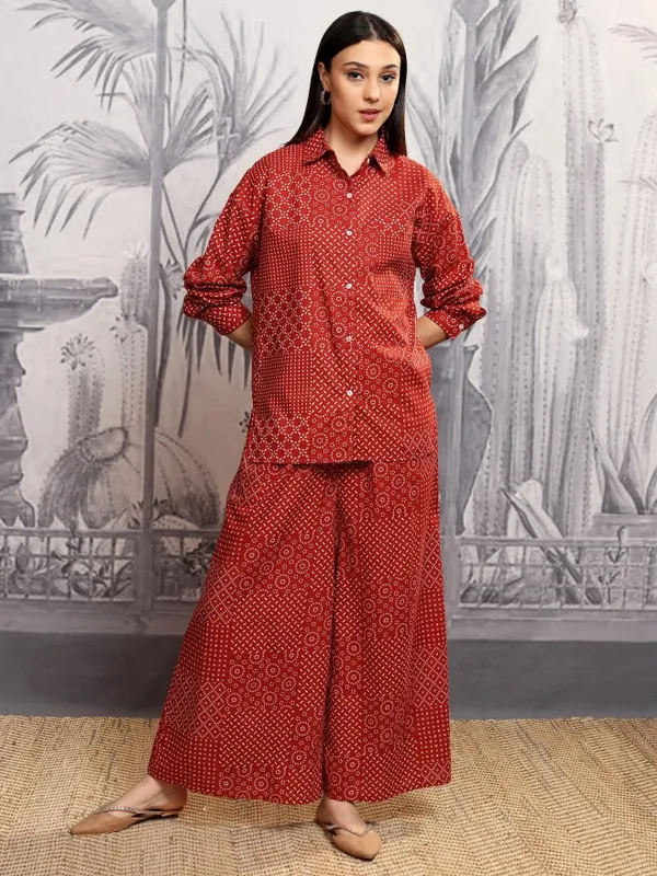 Vishudh Women Rust Shirt With Trousers Co-Ords