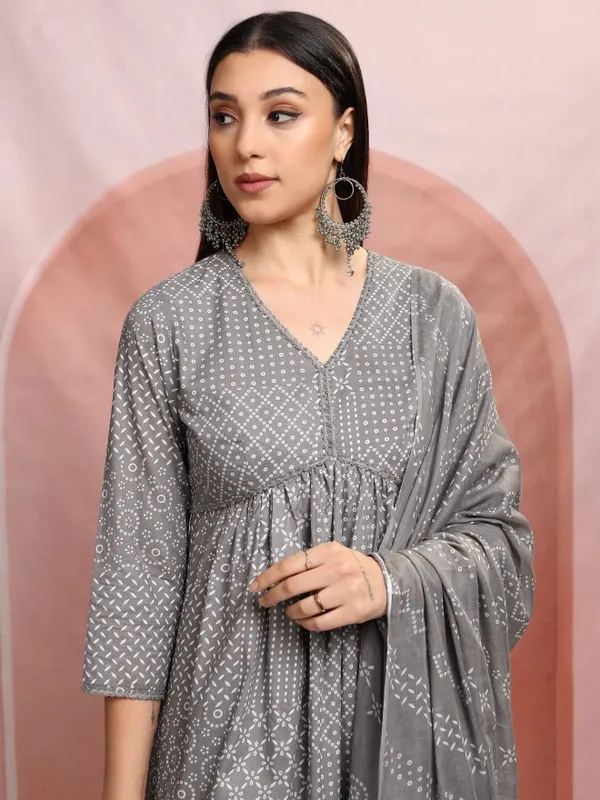 Vishudh Women Grey Printed Kurta With Trousers And Dupatta