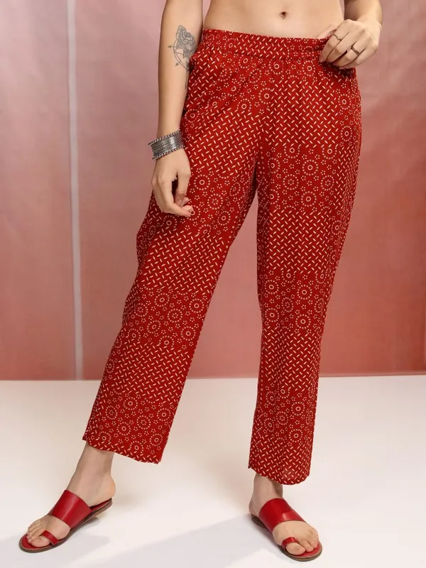 Vishudh Women Red Printed Kurta With Trousers And Dupatta
