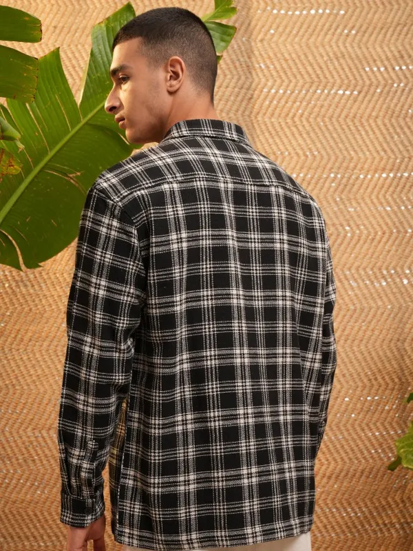 Highlander Men Black Checked Oversized Fit Casual Shirt