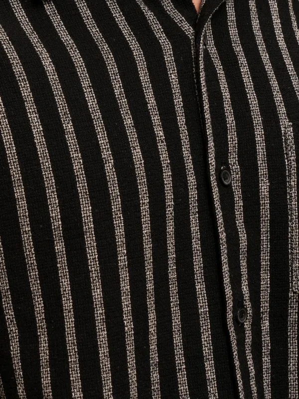 Highlander Men Black Striped Relaxed Fit Casual Shirt