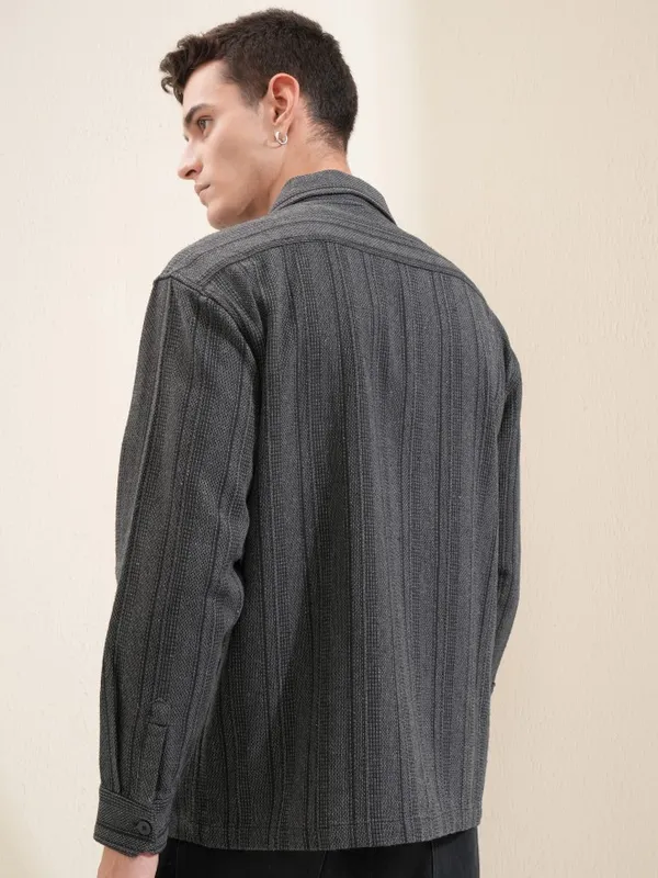 Highlander Men Black Striped Oversized Fit Casual Shirt
