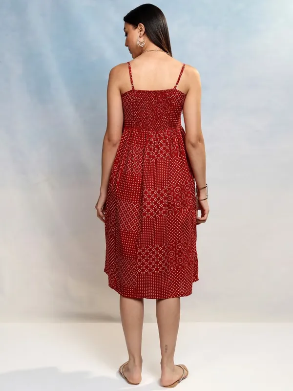Vishudh Women Terracotta Printed A-Line Dress