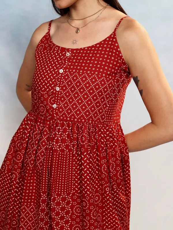 Vishudh Women Terracotta Printed A-Line Dress