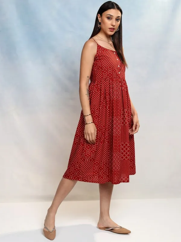Vishudh Women Terracotta Printed A-Line Dress