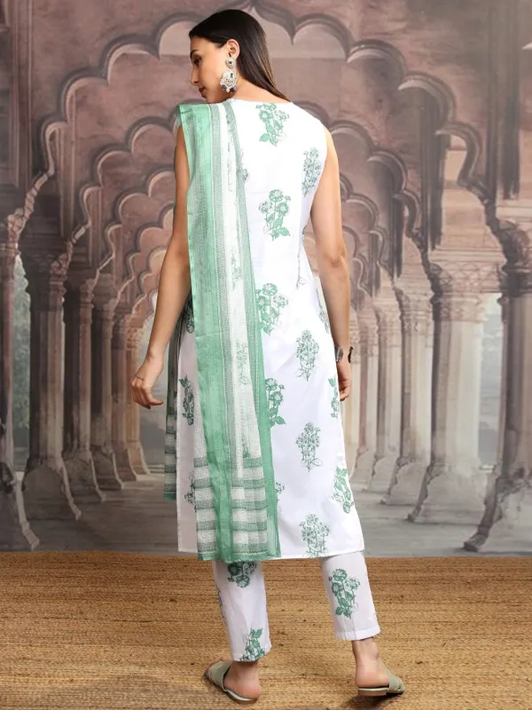 Vishudh Women White Printed Kurta With Trousers And Dupatta