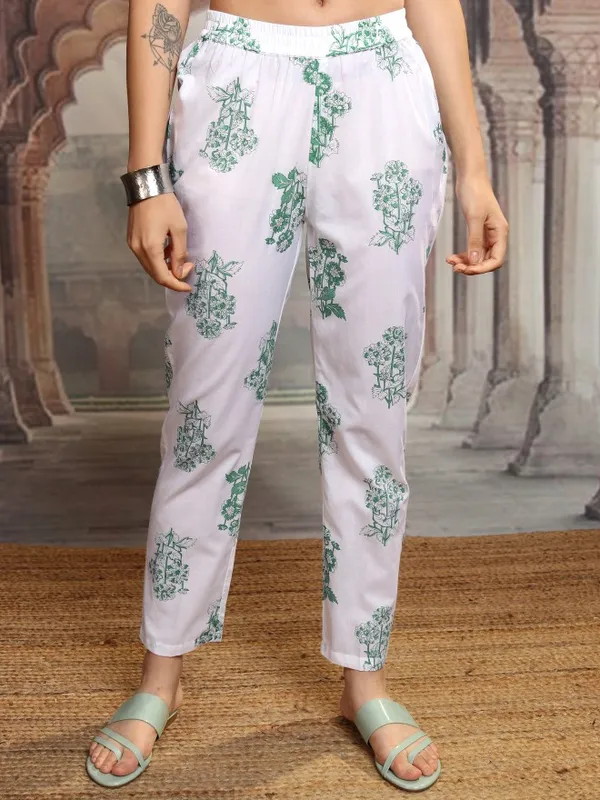 Vishudh Women White Printed Kurta With Trousers And Dupatta